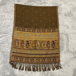 Tickled Pink Brown Paisley Scarf with Tassels Boho Bohemian Fashion 69‎ x 27